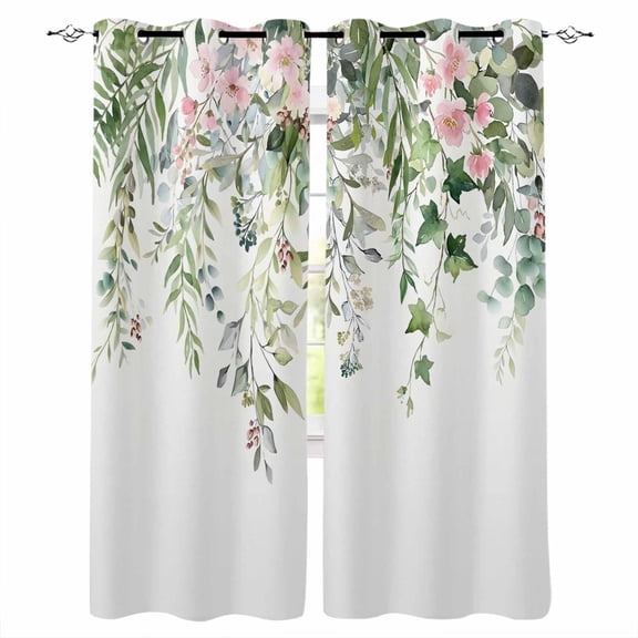 Sage Green Eucalyptus Blackout Curtains 96 Inches Long, Summer Spring Weeping Leaves Botanical Thermal Insulated Black Out Curtains, Darkening Window Curtain for Bedroom Living Room 52"x96" 2 Panels