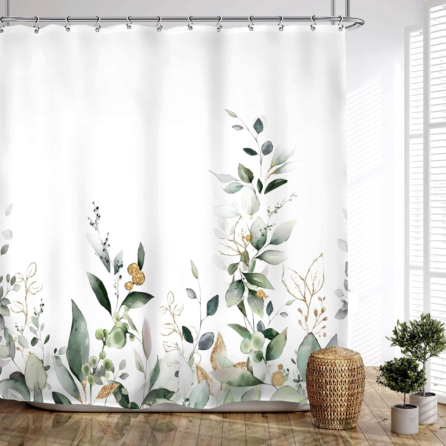 Sage Green Eucalyptus Botanical Shower Curtain Watercolor Leaves Plants