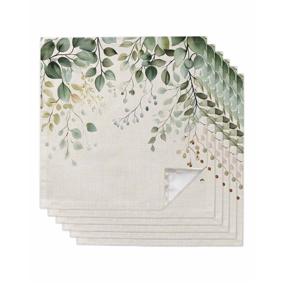 Sage Green Eucalyptus Cloth Napkins Washable Set of 6, Traditional Tree Branch Leaf Plant Reusable Dinner Table Napkins Cloth Bulk for Weddings Kitchen Restaurants Hotel Events Parties 20 x 20 Inch