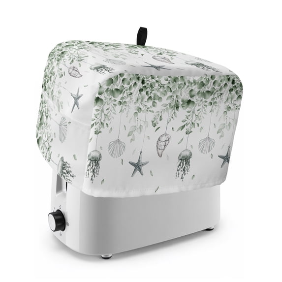 Sage Green Eucalyptus Coastal Toaster Cover 2 Slice, Beach Conch Jellyfish Dustproof Bakeware Oven Protector with Top Hook, Waterproof Small Kitchen Appliance Toasters Dust Cover, 12"x7.5"x8"