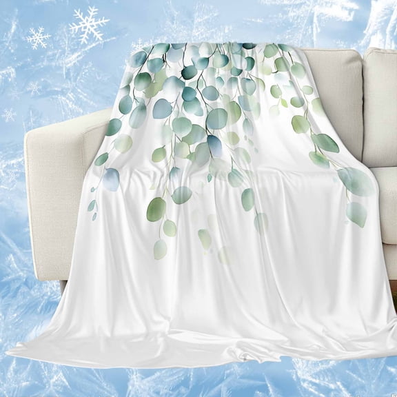 Sage Green Eucalyptus Cooling Blanket for Hot Sleepers, Soft Breathable Cool Summer Blanket for Night Sweats, Watercolor Botanical Leaves Lightweight Ice Silk Sofa Throw Blankets All Season 30"x40"