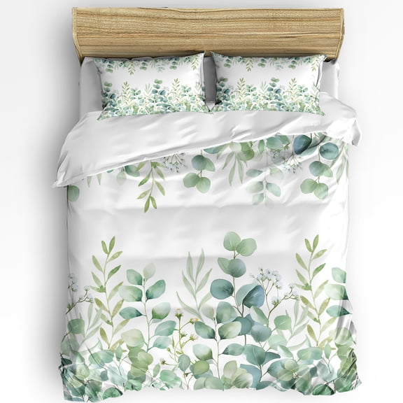Sage Green Eucalyptus Duvet Cover Twin Size, Farmhouse Botanical Leaves Comforter Cover with Zipper Closure, 3 Piece Bedding Sets 1 Duvet Cover 68x90 Inches and 2 Pillow Shams