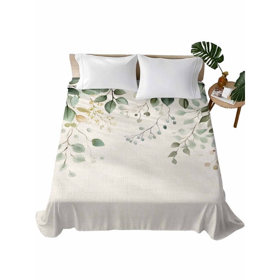 Sage Green Eucalyptus Flat Sheets Only King Size, Soft Breathable Bed Top Sheets for Mattress, Traditional Tree Branch Leaf Plant Luxury Bedding Flat Sheets for Home Hotel Bedroom Bed Protection