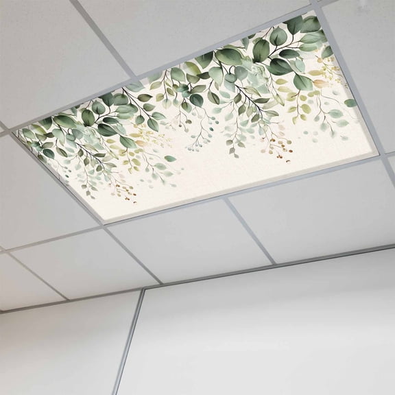 Sage Green Eucalyptus Fluorescent Light Covers, Traditional Tree Branch Leaf Plant Magnetic Light Covers for Ceiling Lights, Fluorescent Ceiling Shade for Classroom Bedroom Office 4x2Ft x 1PCS