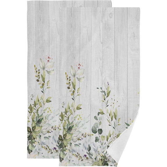 Sage Green Eucalyptus Hand Towels for Bathroom Set of 2 Rustic Country Barn Face Towels Microfiber Botanical Leaf Flower Kitchen Towels Decorative Bathroom Towel for Shower Guest 14" x 28"