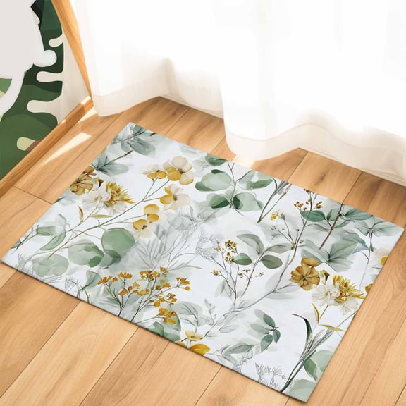 Sage Green Eucalyptus Indoor Door Mat - 20"x31.5", Non-Slip Welcome Mat for Outdoor, Spring Floral Botanical Farmhouse Front Doormat for Entry, Low-Profile Doormat Entrance Rug for Kitchen/Bathroom