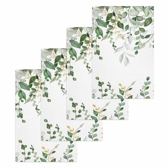 Sage Green Eucalyptus Kitchen Dish Towels for Drying Dishes Set of 4, Watercolor Spring Weeping Botanical Waffle Weave Microfiber Hand Tea Bathroom Towels Quick Dry & Absorbent Towel 15.7x23.6