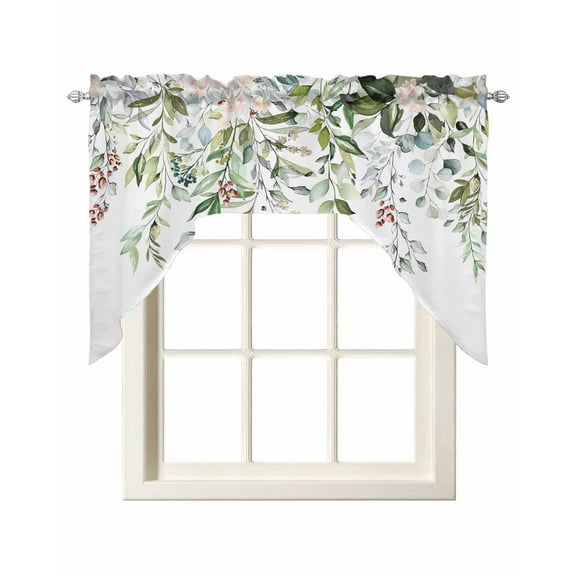 Sage Green Eucalyptus Kitchen Swag Valances for Windows, Aesthetics Floral Farm Foliage Swag Valances Curtains for Living Room, Rod Pocket Window Treatments for Bathroom, Bedroom, Cafe, 56"x36"