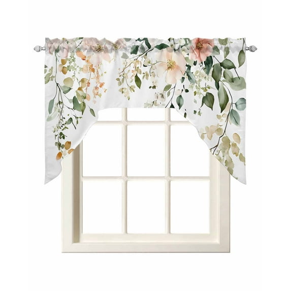 Sage Green Eucalyptus Kitchen Swag Valances for Windows, Vintage Spring Floral Leaves Swag Valances Curtains for Living Room, Rod Pocket Window Treatments for Bathroom, Bedroom, Cafe, 56"x36"