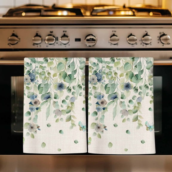 Sage Green Eucalyptus Kitchen Towels Set of 1, Weeping Botanical Leaves Linen Absorbent Dish Towels for Kitchen, Microfiber Hand Towel, Quick Drying Tea Towel for Cleaning Decorative Dishcloths