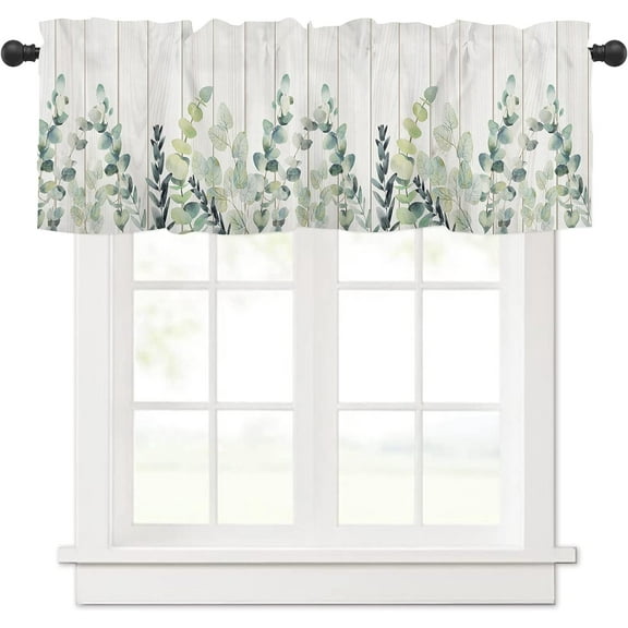 Sage Green Eucalyptus Leaf Curtain Valances for Windows Spring Summer Farmhouse Leaves Kitchen Curtains 54x18 Inch Woodland Short Rod Pocket Valance 1 Panel for Living Room Bathroom Bedroom Decor