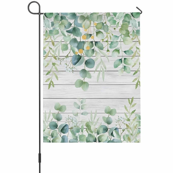 Sage Green Eucalyptus Leaf Garden Flag 12 x 18 Inches, Spring Botanical Wood Grain Weather Proof Outdoor Patio Flags Double Sided Small Garden Decoration for Yard Outside Home