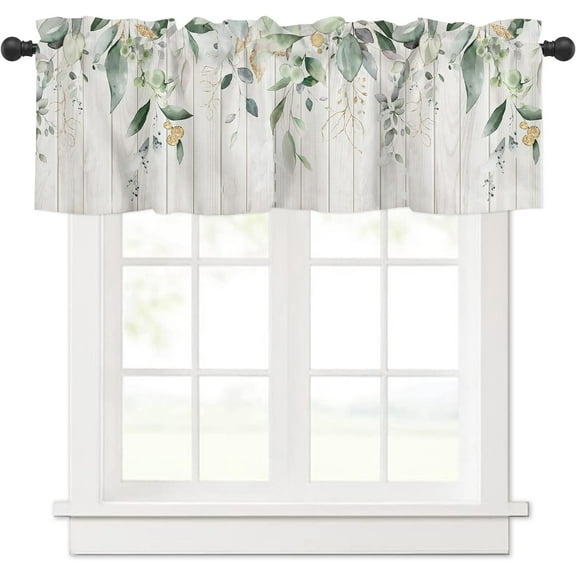 Sage Green Eucalyptus Leaf Kitchen Curtains Valances for Windows Spring Summer Watercolor Leaves Rod Pocket Valance 1 Panel Short Toppers Curtain 54x18 Inch for Bedroom Bathroom Living Room Decor