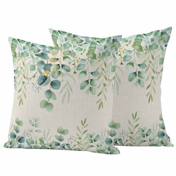 Sage Green Eucalyptus Leaf Outdoor Pillow Covers Pack of 2 Spring Summer Botanical Retro Waterproof Throw Pillow Covers Decorative Cushion Cases for Patio Garden Tent Balcony Couch 16x16 inch