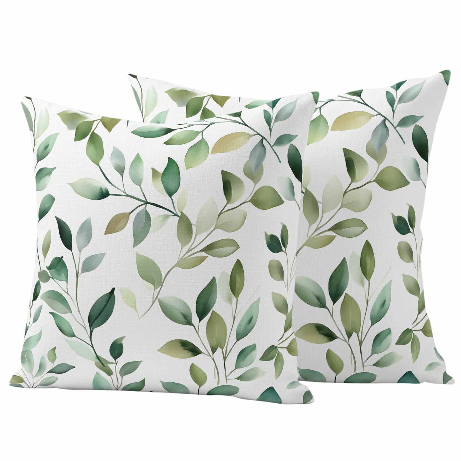 Sage Green Eucalyptus Leaf Pillow Covers 2 Pack Green Leaves Pillowcase Waterproof Outdoor Throw Pillow Cover for Patio Garden Square Cushion 18”x18”