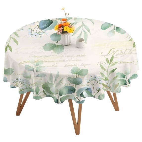 Sage Green Eucalyptus Leaf Round Tablecloth 60 inches Spring Summer Botanical Vintage Waterproof Oil-Proof Table Cloth Round Table Cover for Holiday Party Picnic Dinner Decor Indoor and Outdoor Use