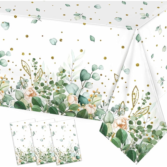 Sage Green Eucalyptus Leaf Tablecloth for Baby Shower Party Decoration Disposable Plastic Sage Greenery Tablecloth Table Cover Boho Woodland Neutral Baby Shower Wedding Party 54 x 108IN (3, Greenery)