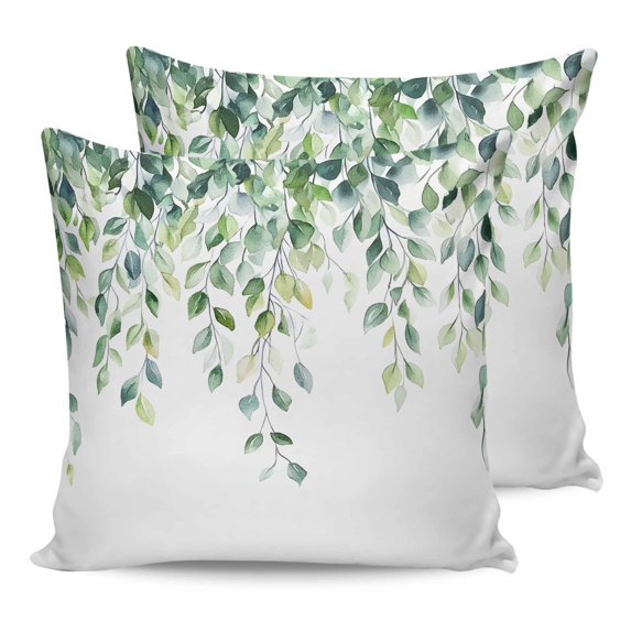 Sage Green Eucalyptus Leaves 16x16 Pillow Covers Set of 2, Farmhouse Spring Botanical Throw Pillow Covers Decorative Couch Cushion Case, Microfiber Square Pillowcases for Bedroom Car Living Room