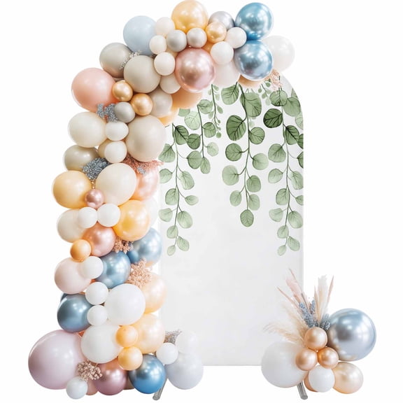 Sage Green Eucalyptus Leaves Arch Backdrop Cover, Spandex Fitted Wedding Arch Cover, Spring Country Botanical Round Top Stand Covers for Birthday Ceremony Bridal Shower Party Decor 4x1.65 Ft