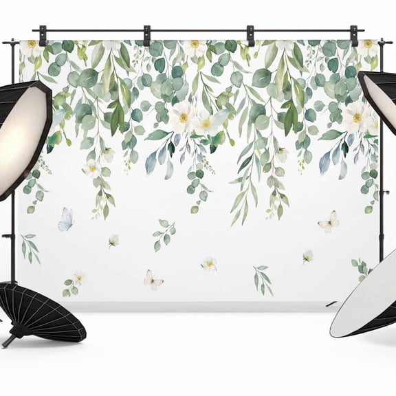 Sage Green Eucalyptus Leaves Backdrop for Photography,Fabric Photo Background Backdrop,Spring Floral Weeping Botanical Photo Booth Background for Portrait Photoshoot Video Wedding Studio Banner 7x5ft