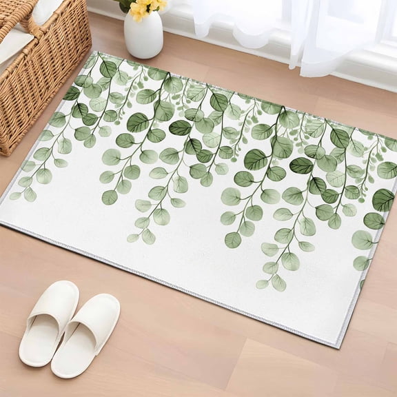 Sage Green Eucalyptus Leaves Bathroom Mats 2x3 FT,Non Slip Small Kitchen Mat,Spring Country Botanical Washable Soft Backed Front Door Throw Rugs Non-Shedding Indoor Outdoor Doormat for Entryway Sink