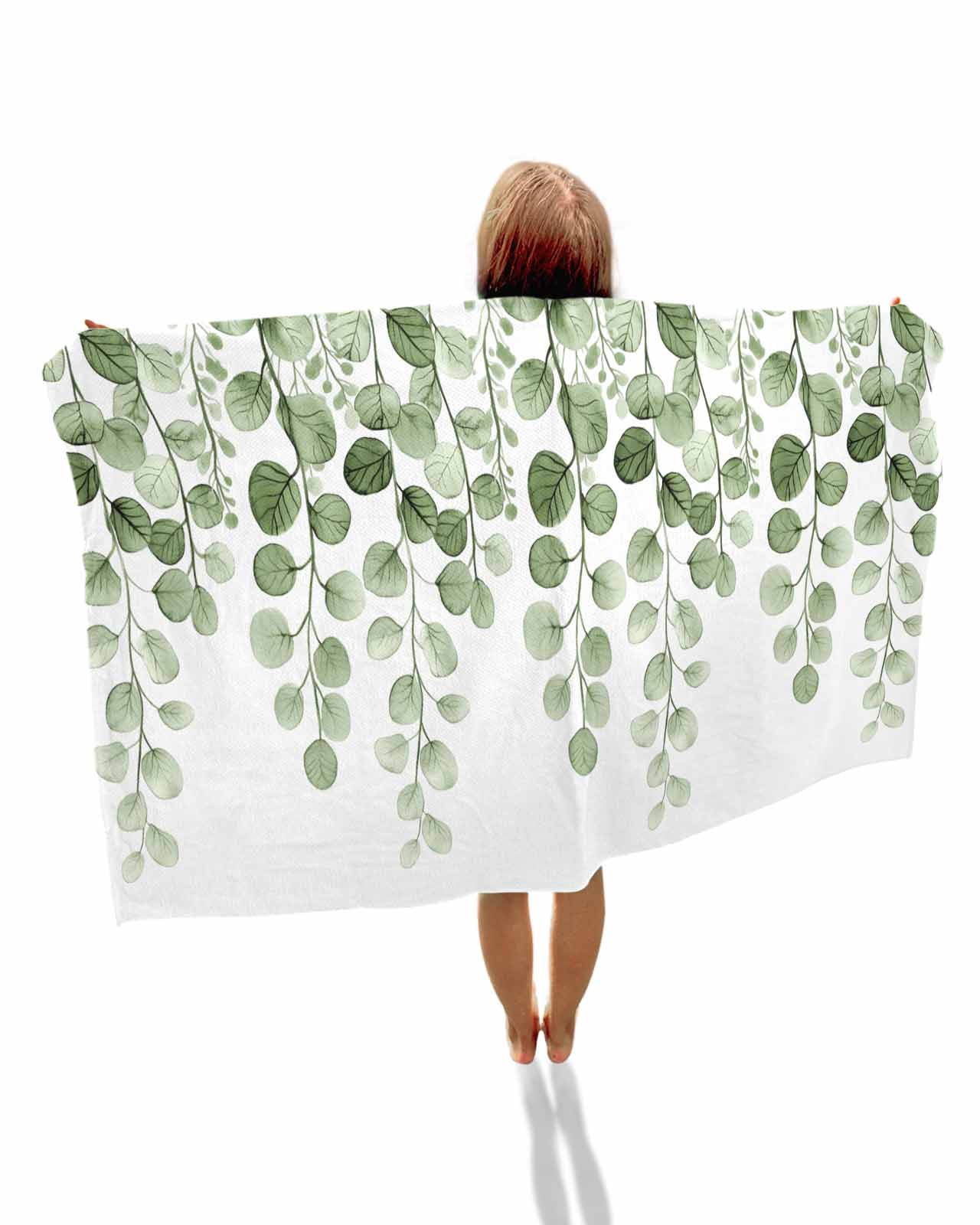 Sage Green Eucalyptus Leaves Beach Towels Oversized Super Absorbent, Spring Country Botanical Lightweight Bath Towel Quick Dry Sets For Bathroom/Pool/Rv Camping/Beach Play/Gym Room/Picnic 30"x60"