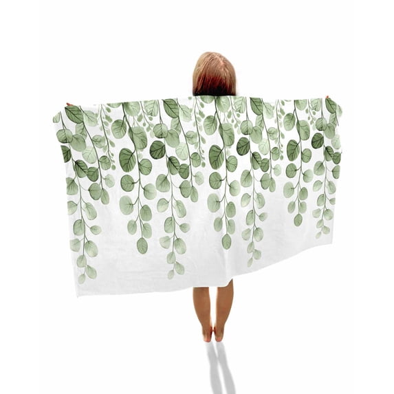 Sage Green Eucalyptus Leaves Beach Towels Oversized Super Absorbent, Spring Country Botanical Lightweight Bath Towel Quick Dry Sets For Bathroom/Pool/Rv Camping/Beach Play/Gym Room/Picnic 30"x60"