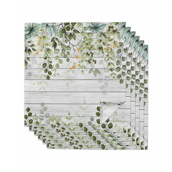 Sage Green Eucalyptus Leaves Cloth Napkins Set of 6 Reusable Dinner Napkins, Summer Botanical Weeping Wooden Cocktail Napkin Washable Table Napkins for Wedding/Holiday Party/Baby Shower 20"x20"