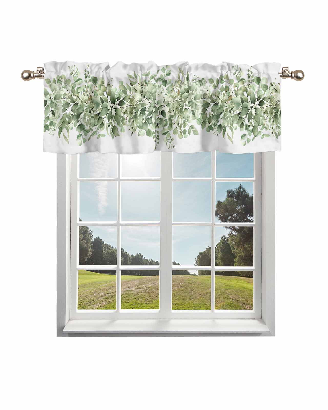 Sage Green Eucalyptus Leaves Curtain Valances for Window, Farmhouse