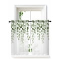 thumbnail image 1 of Sage Green Eucalyptus Leaves Curtains 54 Inch Length, Sheer Curtains for Bedroom Living Room Window Spring Country Botanical Rod Pocket Drapes Kitchen Curtains Small Half Window 42"x54" 2 Panels, 1 of 6