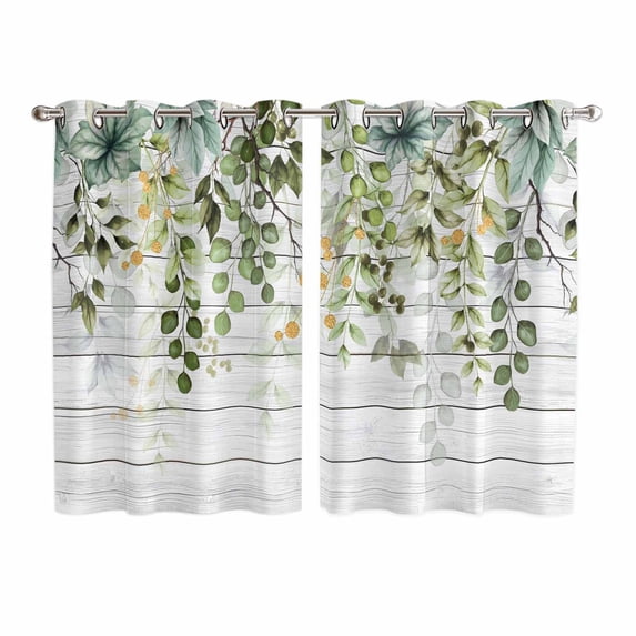 Sage Green Eucalyptus Leaves Kitchen Curtains 63 Inch Length, Summer Botanical Weeping Wooden Grommet Top Bedroom Living Room Curtains, Light Filtering Cafe Curtain Drapes 2 Panels Set 104''x63''