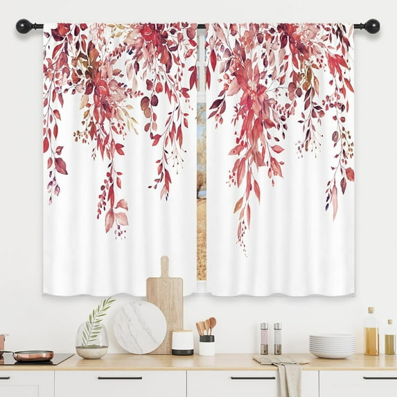 Sage Green Eucalyptus Leaves Kitchen Curtains Flower Watercolor Floral Spring Botanical Rod Pocket Plant Cafe Curtains for Bathroom Living Room Window Drapes Treatment Fabric 27.5 x 36 Inch