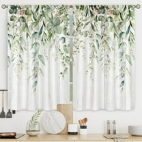 Sage Green Eucalyptus Leaves Kitchen Curtains Flower Watercolor Floral Spring Botanical Rod Pocket Plant Cafe Curtains for Bathroom Living Room Window Drapes Treatment Fabric 27.5 x 39 Inch