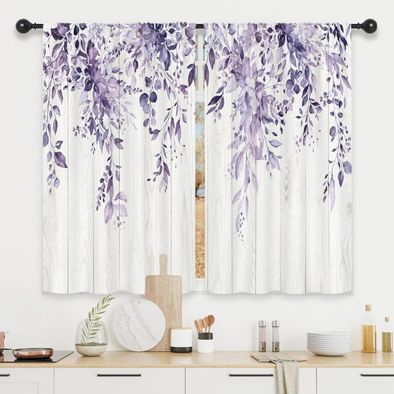 Sage Green Eucalyptus Leaves Kitchen Curtains Flower Watercolor Floral Spring Botanical Rod Pocket Plant Cafe Curtains for Bathroom Living Room Window Drapes Treatment Fabric 27.5 x 36 Inch