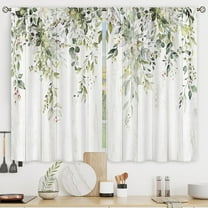 Sage Green Eucalyptus Leaves Kitchen Curtains Flower Watercolor Floral Spring Botanical Rod Pocket Plant Cafe Curtains for Bathroom Living Room Window Drapes Treatment Fabric 27.5 x 39 Inch