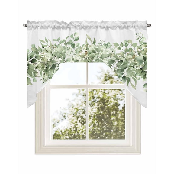 Sage Green Eucalyptus Leaves Kitchen Swag Valance for Window,Rod Pocket Short Kitchen Curtains&nbsp;36 Inch Length,Spring Summer Botanical Floral Swag Topper Small Window Treatment for Cafe Bathroom