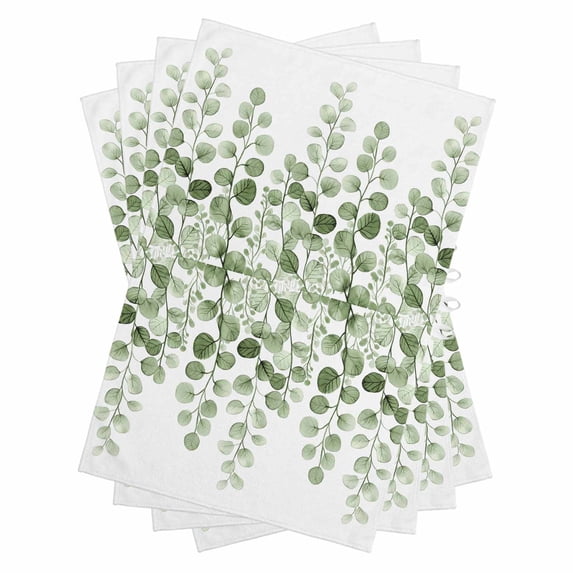 Sage Green Eucalyptus Leaves Kitchen Towels Set of 4, Water Absorbent Dish Towel, Spring Country Botanical Decorative Hand Towels - Quick Drying Cloth for Cooking Baking, 18x28 Inch