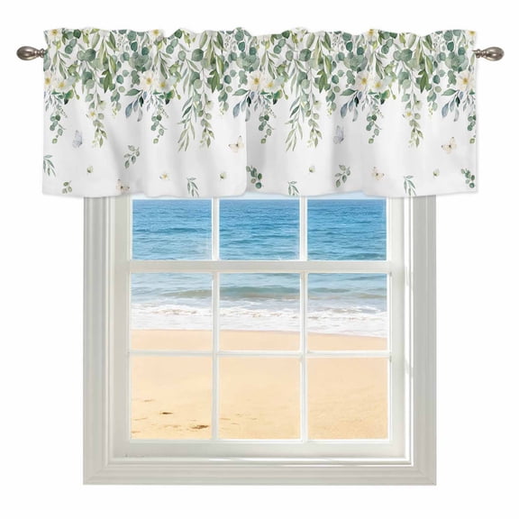 Sage Green Eucalyptus Leaves Kitchen Valances for Windows 42x12 Inch Kitchen Curtains Valances Rod Pocket Spring Floral Weeping Botanical Bathroom Window Valances for Window Treatment Decor