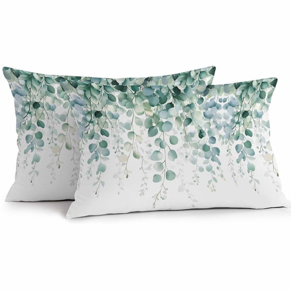 Sage Green Eucalyptus Leaves Lumbar Pillow Covers 20x12 Inch Set of 2, Spring Farmhouse Botanical Waterproof Outdoor Pillow Covers, Decorative Cushion Pillowcases for Couch, Sofa, Bed, Garden, Patio