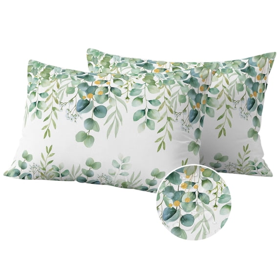 Sage Green Eucalyptus Leaves Outdoor Pillow Covers 20x12 Set of 2,Waterproof Patio Throw Pillowcase Protectors,Spring Summer Botanical Lumbar Decorative Pillow Shams Cushion Covers for Seat Bed Couch