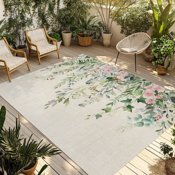 Sage Green Eucalyptus Leaves Outdoor Rug for Patio/Deck/Porch, Non-Slip Large Area Rug 6 x 9 Ft, Weeping Floral Summer Botanical Indoor Outdoor Rugs Washable Area Rugs, Camping Rug Carpet Runner