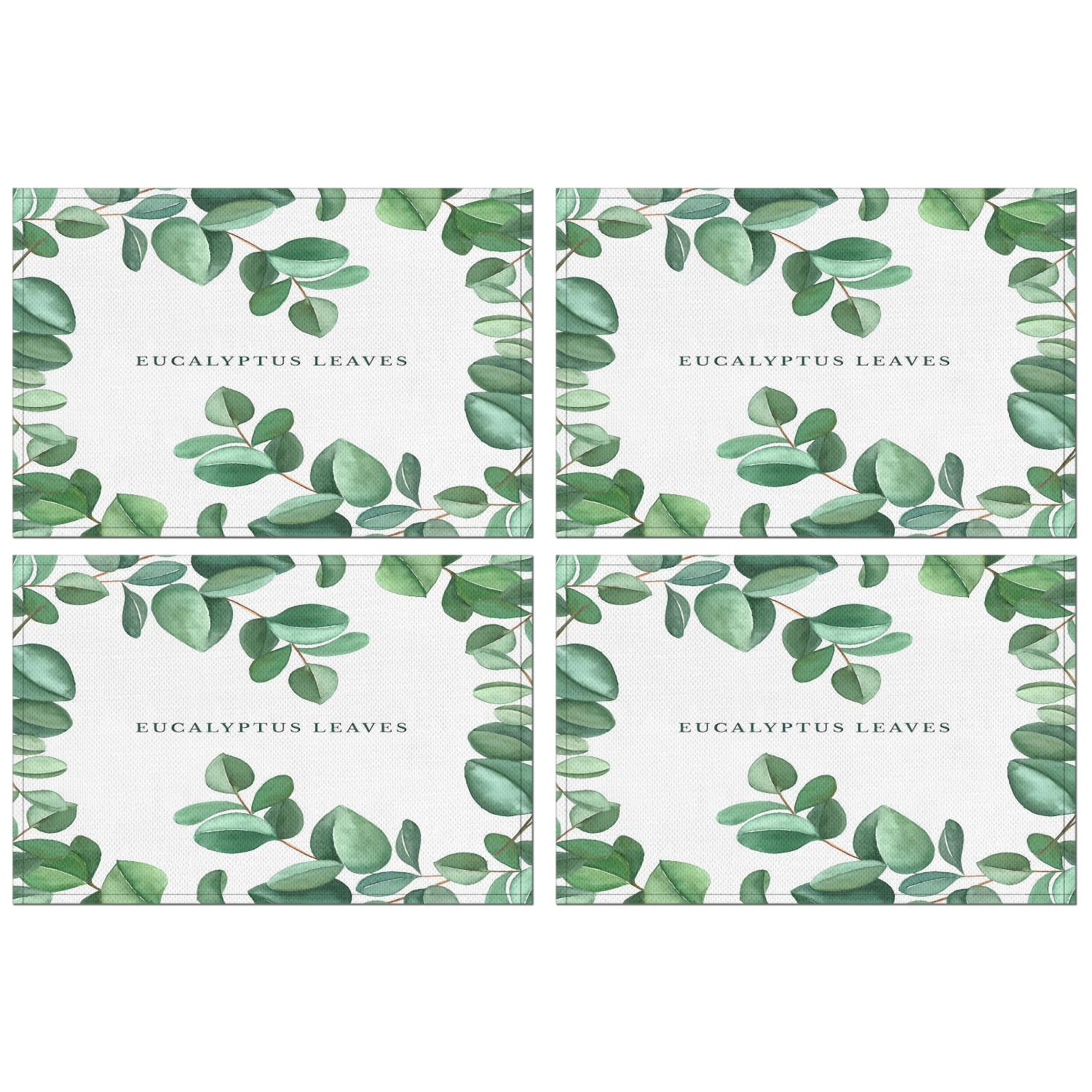Sage Green Eucalyptus Leaves Placemats: 12x18 Inch Set of 4 Dining ...