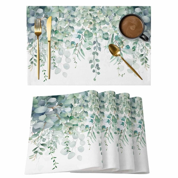 Sage Green Eucalyptus Leaves Placemats Set of 4 Green Leaf Place Mats Table Mats Kitchen Dining Home Outdoor Party Table Decoration