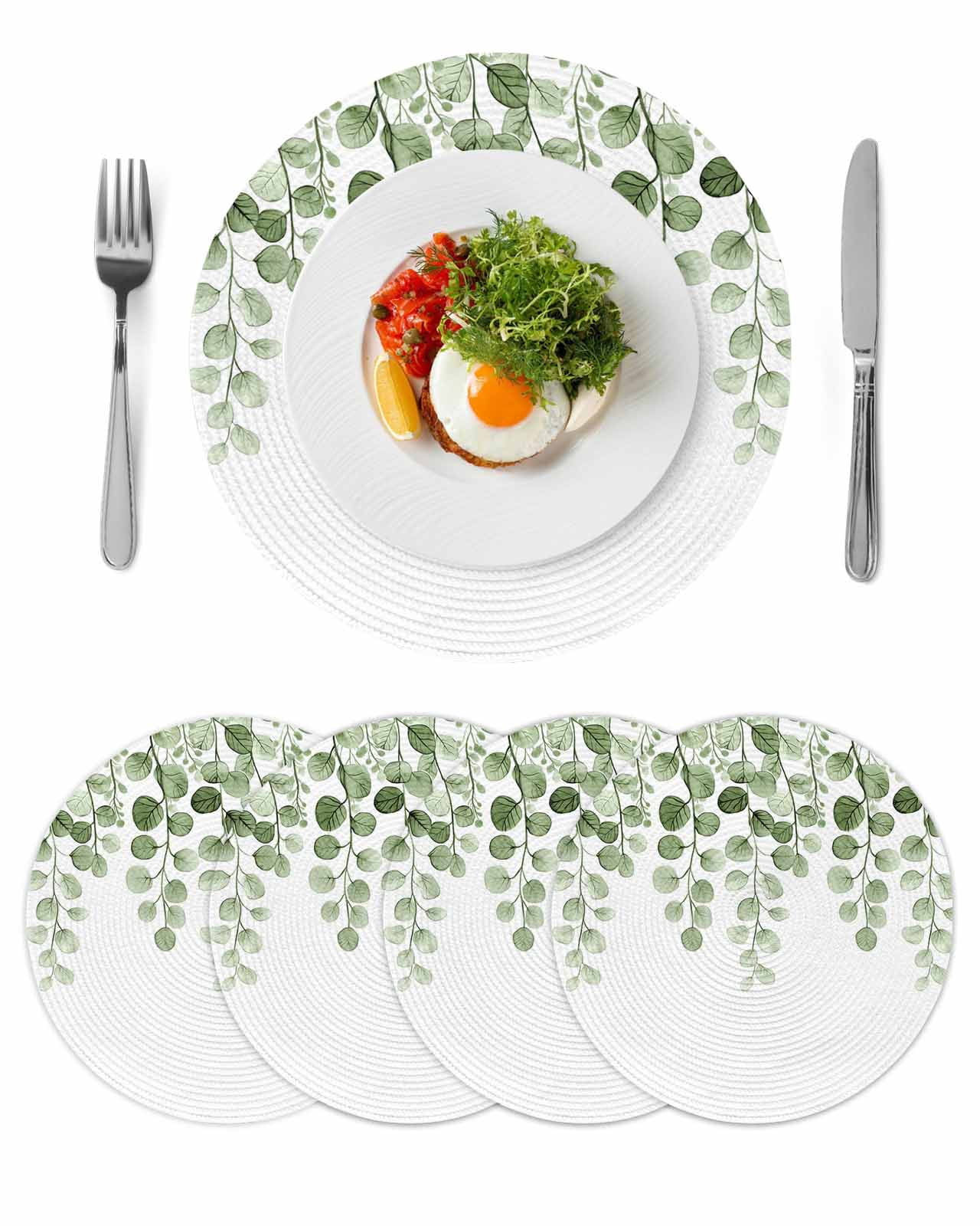 Sage Green Eucalyptus Leaves Round 13 Inch Placemats Set of 4, Spring ...