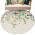 thumbnail image 1 of Sage Green Eucalyptus Leaves Round Area Rugs Collection 5', Weeping Floral Summer Botanical Non Slip Indoor Circular Throw Runner Rug Floor Mat Carpet for Living Room Dining Table Bedroom Nursery, 1 of 9