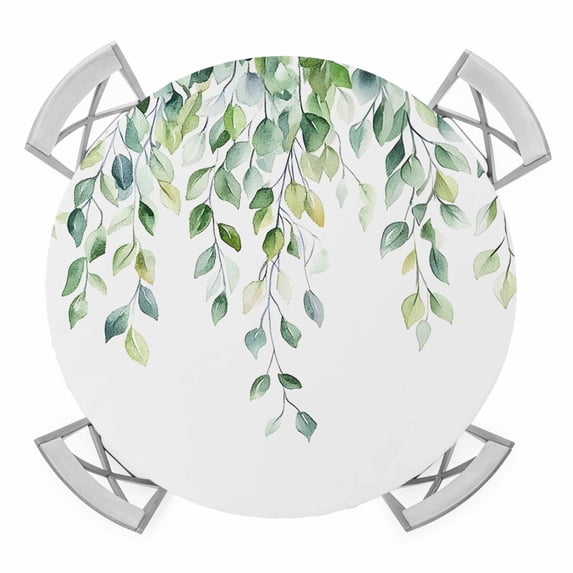 Sage Green Eucalyptus Leaves Round Fitted Tablecloth with Elastic Edge, Waterproof Table Cloth Table Cover for 45"-54" Tables, Farmhouse Spring Botanical Tablecloths for Dining Picnic Indoor Outdoor