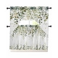 thumbnail image 1 of Sage Green Eucalyptus Leaves Swag Kitchen Curtains Sets for Windows 24 Inch Length, Spring Botanical Floral Short Window Curtain Panels Swags Valances and Tiers 3 Piece Set for Cafe/Dining Room, 1 of 5