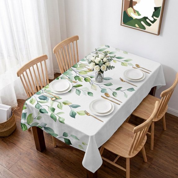 Sage Green Eucalyptus Leaves Table Cloth Waterproof Tablecloths, Farmhouse Spring Botanical Tablecloth Dining Table Cover for Kitchen Party Tabletop Outdoor, Rectangle Tablecloth 52x70 Inch