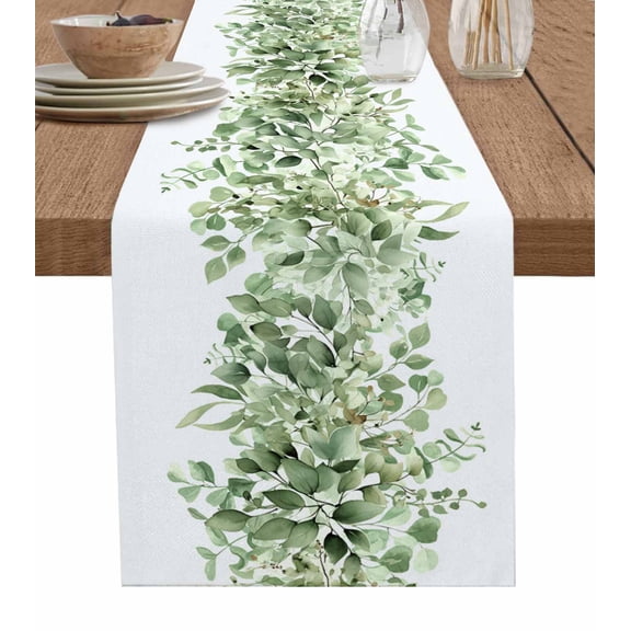 Sage Green Eucalyptus Leaves Table Runner Spring Summer Botanical Floral Tablerunners 13 x 36 Inch, Table Decorations Tabletop Scarf for Summer Gathering Holiday Farmhouse Kitchen Dining Decor