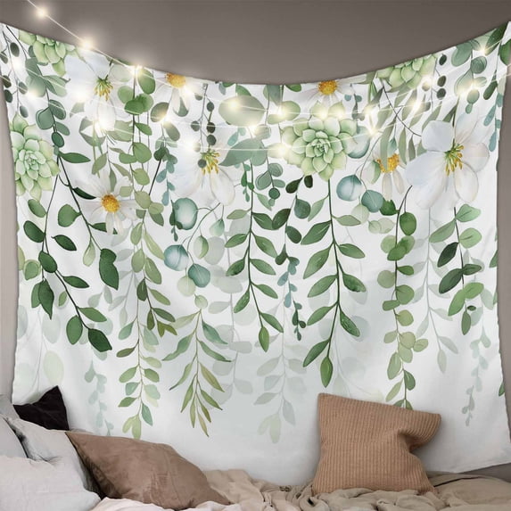 Sage Green Eucalyptus Leaves Tapestry for Bedroom Wall Hanging Tapestry,Summer Weeping Floral Botanical Ceiling Backdrop Tapestries Poster Blanket Wall Decor for Teens Room Living Room Dorm 59" x 79"
